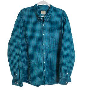 LL Bean Gingham Seersucker Button Up Shirt Mens Sz XXL Blue Black Preppy Classic